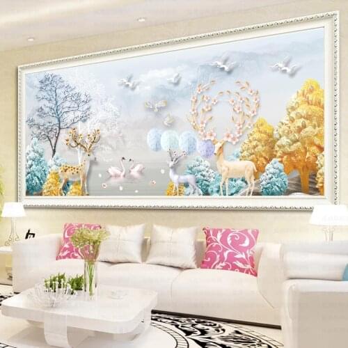 5D DIY Full Diamond Embroidery Special Shaped Painting Home Decor For Living Room Fortune Deer And Swans