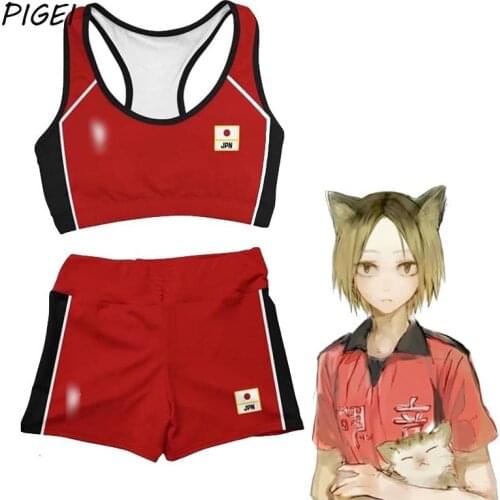Anime Haikyuu Clothes Kenma Kozume Cosplay Swimsuit T-shirt Shorts Sportswear Women Karasuno High School Gym Uniforms Swimming