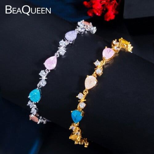 BeaQueen Delicate Charming Water Drop Cubic Zircon Ice Crystal Multicolored CZ Tennis Bracelets for Women Fashion Jewelry B204