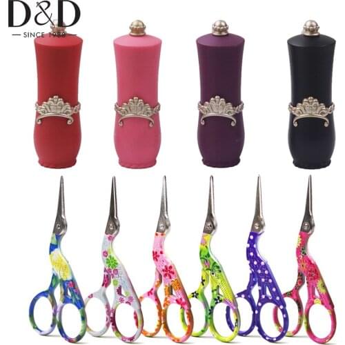 D&D New Design 1pcs Lipstick Pin Plug With 5pcs Sewing Needles For Hand Needlework Rotatable &1pcs Scissors Sewing Tool Set