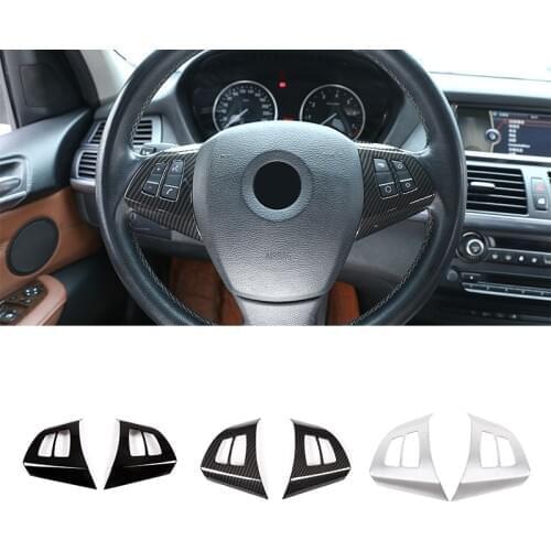 For BMW X5 E70 2008 2009 2010 - 2013 Car Carbon Fiber Style Interior Steering Wheel Switch Button Frame Cover Replacement Trim