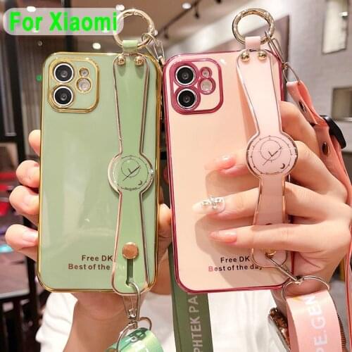 For Redmi Note 9 8 Pro Max 8T K40 K30 K20 Mi 10 10T Pro POCO M3 X2 X3 Shoulder Strap Electroplated Wrist Strap Holder Phone Case