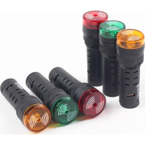 1PC AD16-16SM 16mm 12V 24V 110V 220V Flash Signal Light Red warning Buzzer Beep Alarm plastic Indicator Red Green Panel Mount