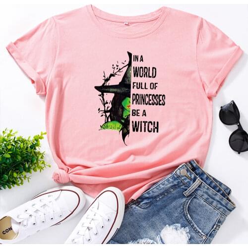 Womens Graphic Tees Cotton Short Sleeve Crew Neck Loose T Shirt Plus Size Tops Female Summer Casual Clothes Be A Witch Shirt