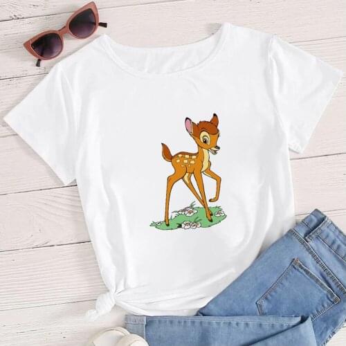 Bambi Disney Tshirts Basic Streetwear Casual футболка женская Lady Popular Cartoon Graphic Young Harajuku Cute T Shirt For Girl