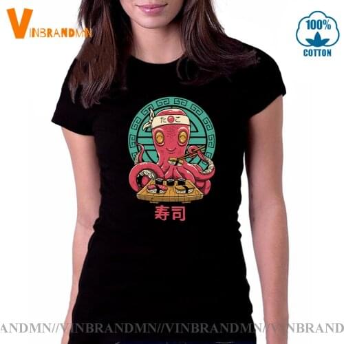 Funny Octopus chef sushi t-shirt for foodies gift tasty food tshirt Japan Cartoon style Geek Octo Sushi Bar t shirt Women