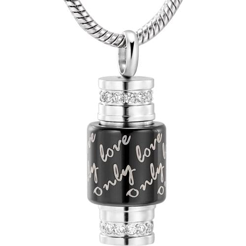 IJD11947 Inlay Clear Zircon Cylinder Cremation Jewelry With Black Collar Stainless Steel Memorial Urn Necklace For Women Men