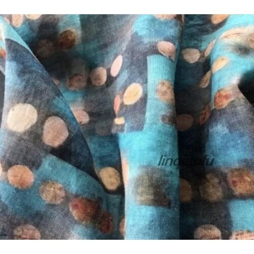 Literary temperament wave point burlap material dress cheongsam loose robe handmade fabric High-end linen fabric