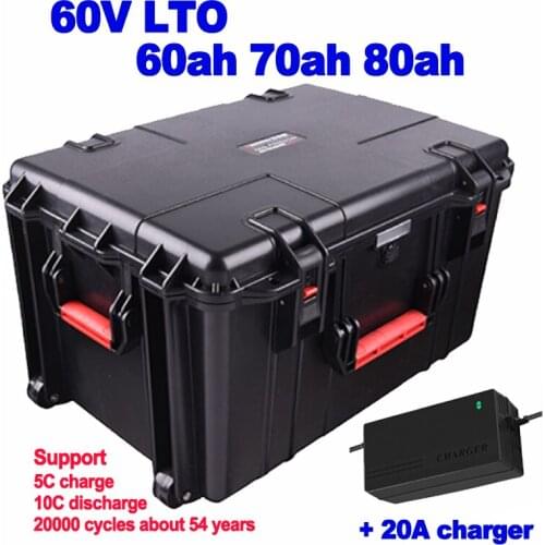 LTO 60V 60ah 70ah 80ah Lithium titanate battery with BMS for solar energy power AGV forklift motor sightseeing car +20A charger