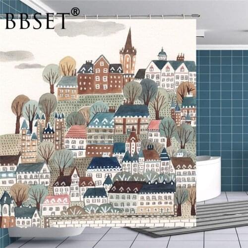 Little Artist Shower Curtain Street View of Old City Pattern Waterproof Multi-size Douchegordijn Kids Bathroom Decor with Hooks