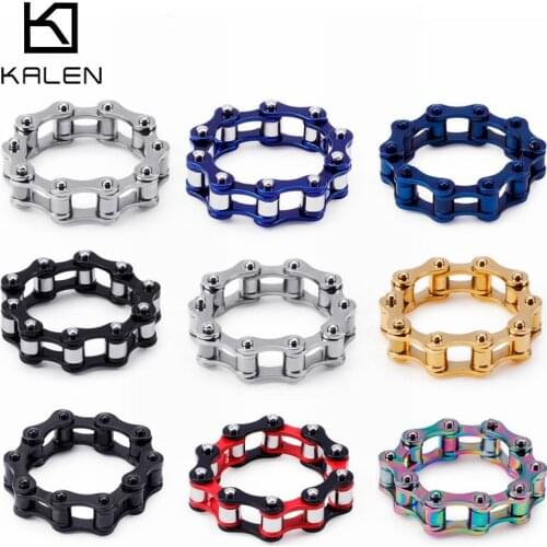 KALEN Stainless Steel Gold Motorcycle Chain Rings For Men Boho Colorful Bike Chain Finger Man Ring Biker Party Jewelry Size 8-12