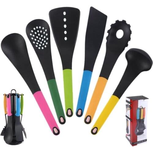 6pcs Colorful Stainless Steel Kitchen Cooking Utensil Set Cookware Colander Spoon Spatula Shovel Cookware Set with Box