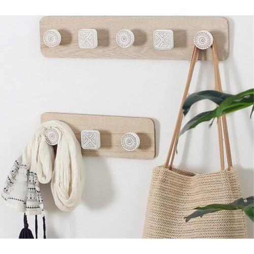 Nordic Wall Hook Wooden Clothes Hat Key Holder Hooks Crochet Geometric Organizer Hangers Decor Home Hotel Dorm Room Home Decor