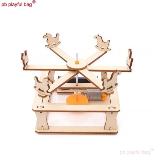 PB Playful Bag Wooden electric DIY carousel Building blocks Childrens educational toys STEM science Creative gifts UG67