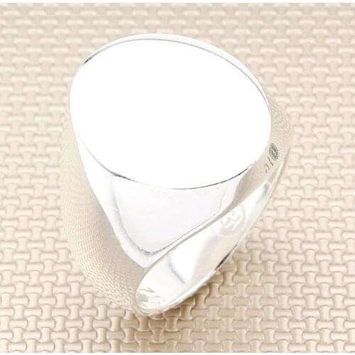 Sterling Silver Plain Oval Elegant Ring For Men Made in Turkey