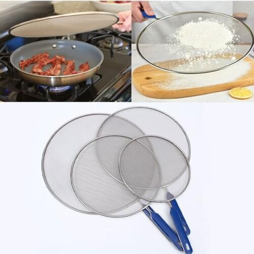 21cm/25cm/29cm/33cm Stainless Steel Splatter Screen Mesh for Cooking Oil Proofing Lid Spill Proof Frying Pan Cover with Handle