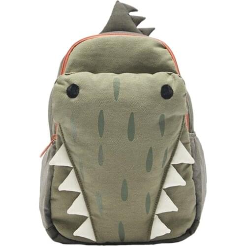 Boy Girl School Bag Personality New Cute Three-Dimensional Green Small Crocodile Backpack Personality Student Bag Backpack Purse