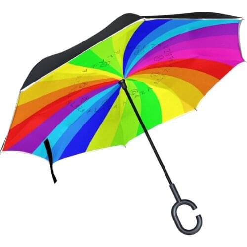 Colorful Stripes Folding Reverse Umbrella Double Layer Inverted Windproof Rain Car Umbrellas For Women C Handle Men Umbrella