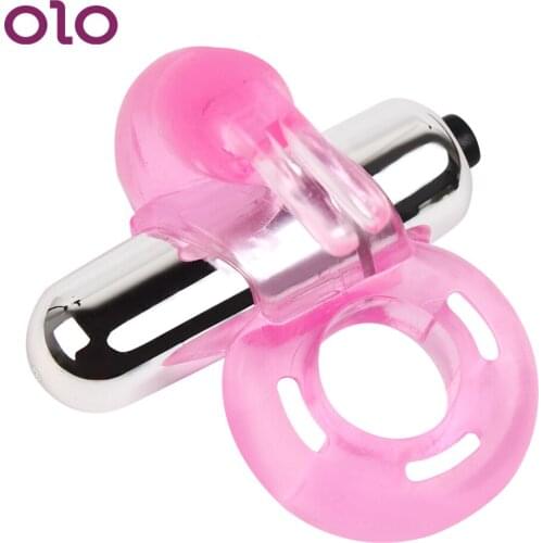 OLO Rabbit Vibrator Delay Ejaculation Penis Rings Silicone Dildo Vibrator Cock Ring Sex Toys for Men Male Adults Products