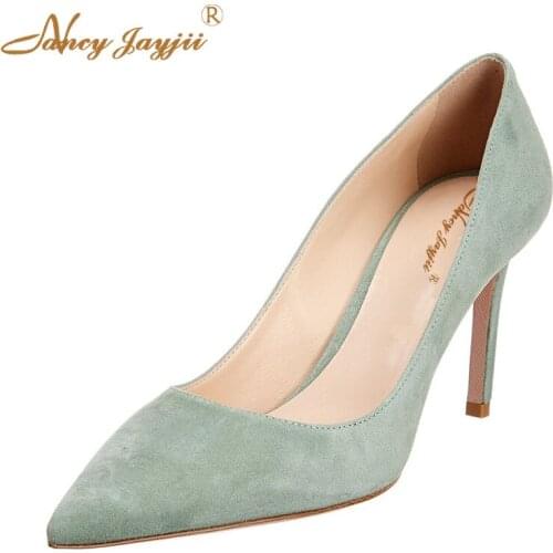 Female Shoes Woman Pupms Flock Solid Super High Thin heels Pointed Toe Slip-On Sewing Basic Fashion Leisure Nancyjayjii 2019