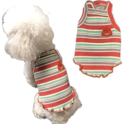 Cute Hoodies For Dogs Knitted Hoody Sweater Sleeveless Strips Crimping Dog Clothes Pet Vest Summer Shirt For Small Medium Dogs L