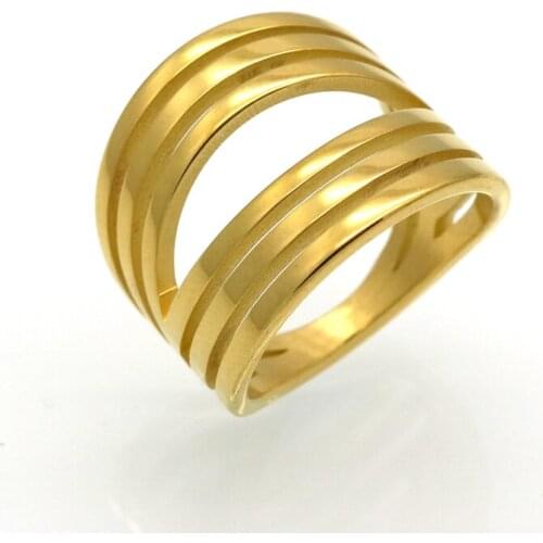 Wholesale Gold Color Punk Ring Geometric Hollow 6 Round Wire Ring For Women Titanium Steel Ring Bague Donna Anillos Mujer