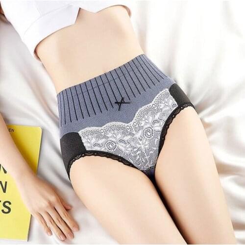 Womens high-waist underwear womens lace abdomen waist shaping pants graphene lace Cotton Patchwork briefs women