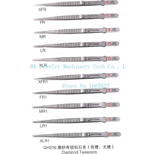 10pcs/lot diamond tweezers Gem Diamond Stone tweezers locking jewelry tweezers slide lock fine tip