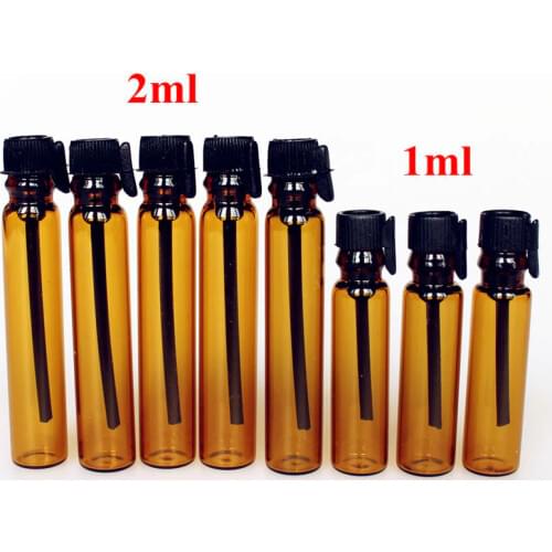 100pcs/lot 1ML 2ML Amber glass perfume bottle empty tube glass bottle 1cc 2cc sample test bottle vials with dropper brown bottle