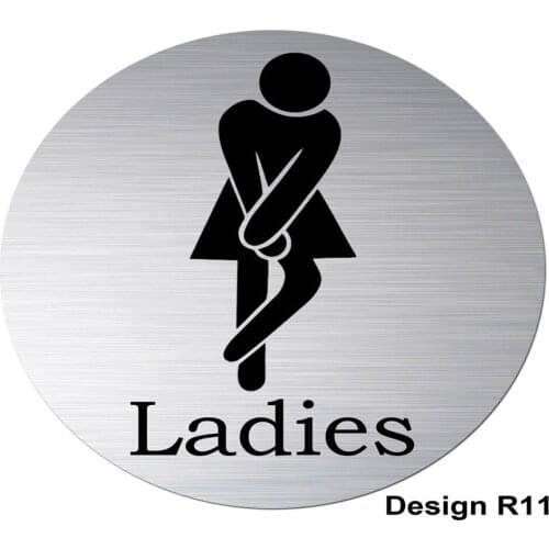 14CM Ladies or Gents Round Brushed Silver Aluminium Door Plaque/sign/plate