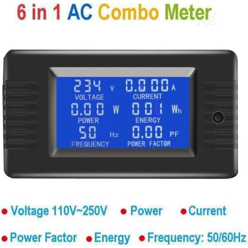 2018 AC Multimeter 6IN1 80-260V 5A Monitor Digital Volt Ammeter Voltage Current Power Watt Factor Energy KWH Frequency Meter