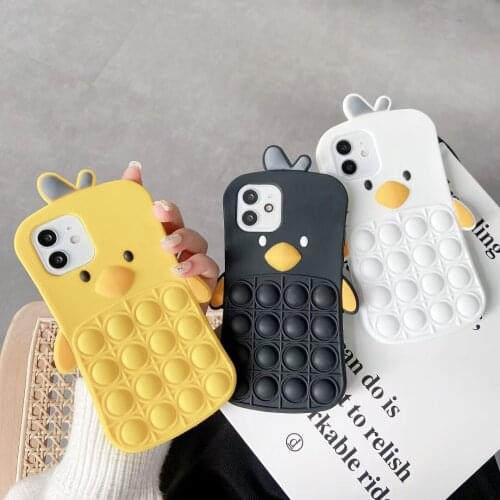 3D Cute Cartoon Duck Reliver Stress Soft Phone Case for iPhone 12 11 Pro Max Antistress Sensory Toys Bounce Back Bubble Cover