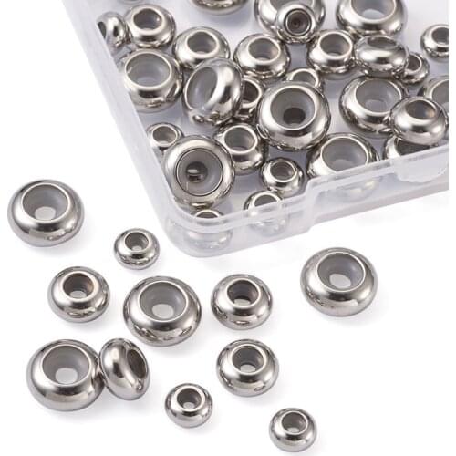 45pcs/box 304 Stainless Steel Beads Rubber Inside Slider Beads Stopper Beads for Jewelry Making DIY Bracelet Craft Finding
