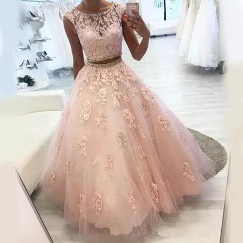 Angelsbridep High Neck 2 Pieces Quinceanera Dresses Vestidos De 15 Anos Charming Appliques Tulle Princess Birthday Party Gowns