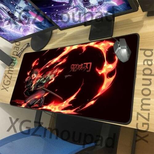 XGZ Large Mouse Pad Black Lock Edge Anime Demon Slayer Kimetsu No Yaiba HD Computer Desk Mat Rubber Non-slip 900x400/600x300 Xxl
