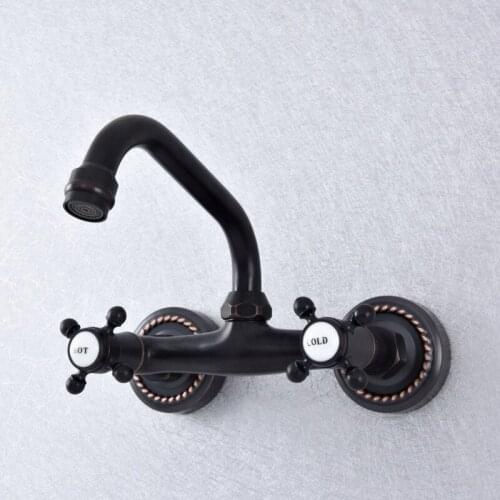 Oil Rubbed Bronze Brass Kitchen Sink Faucet 360 Swivel Spout Hot and cold Bathroom Kitchen Mixer Taps Dual Handle Faucet Lsf743