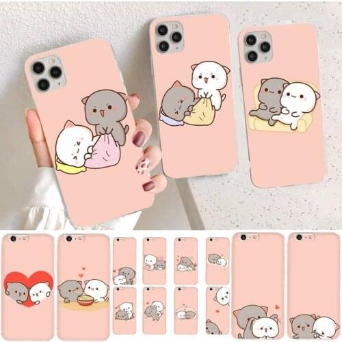 YNDFCNB Peach Mochi Cat Cartoon Phone Case for iPhone 11 12 pro XS MAX 8 7 6 6S Plus X 5S SE 2020 XR cover