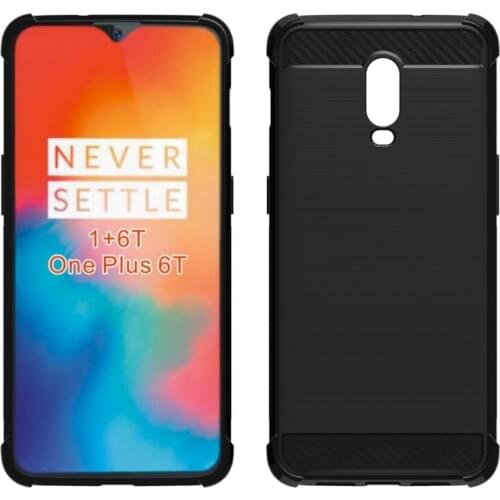 BLACK Shock Absorption Cover Soft TPU Anti Scratch Carbon Fiber Design Back Case for Oneplus 6T/1+6T
