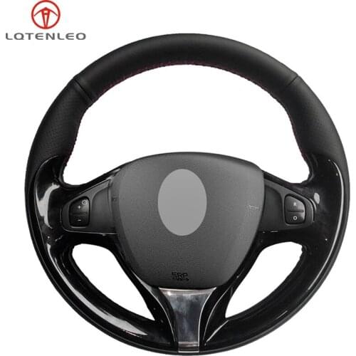 LQTENLEO Black Genuine Leather DIY Hand-stitched Car Steering Wheel Cover For Renault Clio 2013-2015 Captur 2014-2017