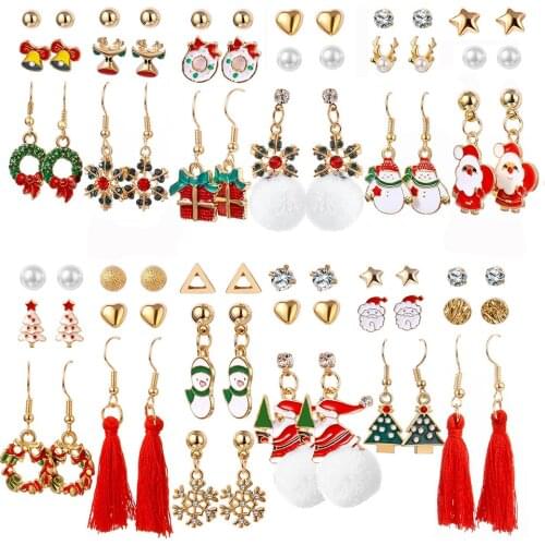 FNIO 2021 Fashion Tassel Earrings For Women Pearl Santa Claus Elk Tree Earring Set Girls Party Christmas Jewelry Gifts