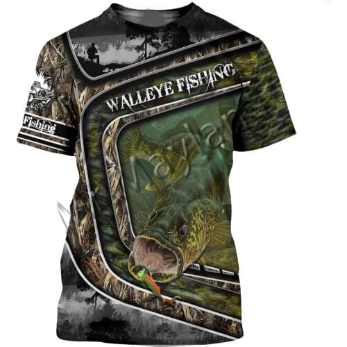 Harajuku Fashion Walleye Fishing Art Camo Animal Men/Women Leisure O-neck T-shirt 3D Print Unisex Streetwear T shirts Tops S-158