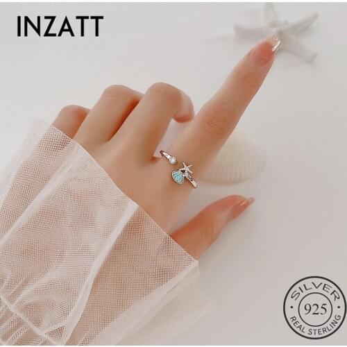 INZATT Real 925 Sterling Silver Starfish Shell Zircon Adjustable Ring For Fashion Women Party Fine Jewelry PUNK Accessories