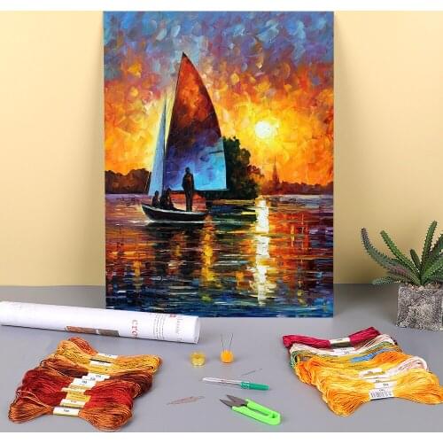 Oil Painting Style Sunset Printed 11CT Cross-Stitch Patterns Embroidery DMC Threads Knitting Hobby Painting Craft Promotions