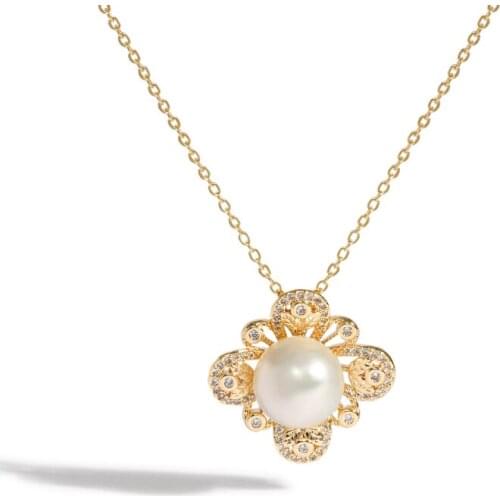 Kfvanfi Necklace gold-plated 10-11m natural freshwater Australian white pearl necklace pendant chain womens high jewelry