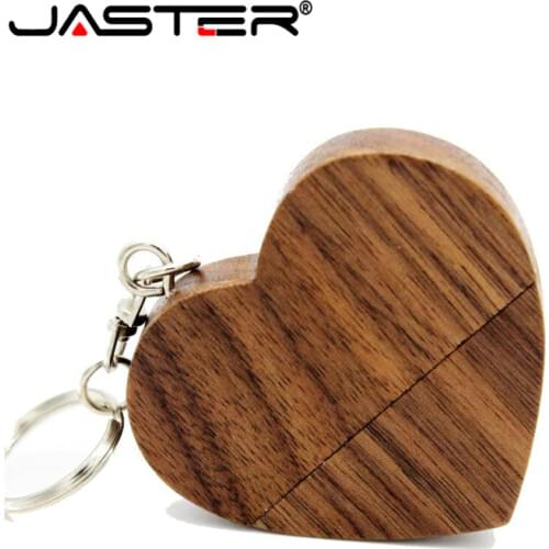 JASTER USB 2.0 Wooden Heart USB Flash Drive Pendrive 64GB 32GB 16GB 4GB U Disk Memory Stick for photography gifts 1PCS free logo