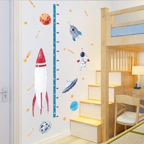 Astronaut Rocket Ship Height Sticker for Childrens Room Kindergarten Classroom Porch Grow Chart Measure Your Babys Height