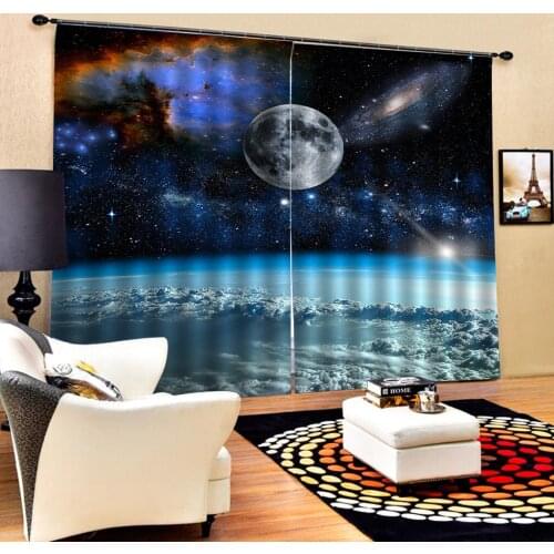 Beautiful Photo Fashion Customized 3D Curtains blue sky stars moon curtains 3D Blackout Curtains For Living room