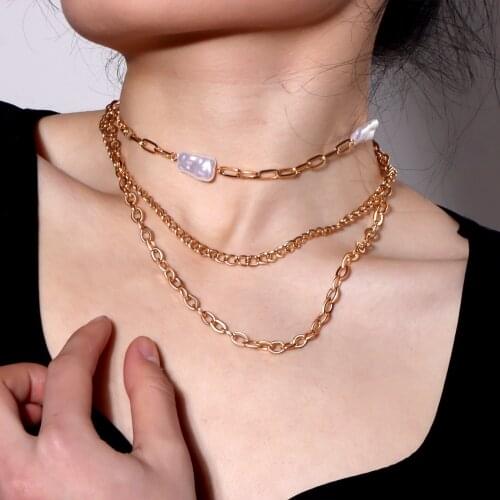 Multi-layer Fashion Clavicle Choker Geometric Pearl Necklace For Women Creative Personality Simple Thick Choker Necklace Jewelry