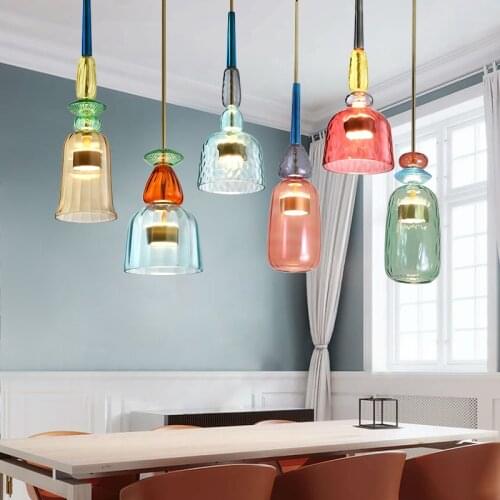 Nordic Led Pendant Lights Postmodern Multicolored Glass Hanging Lamps For Bedroom Dining Room Loft Cafe Bar Decor Candy Hanglamp
