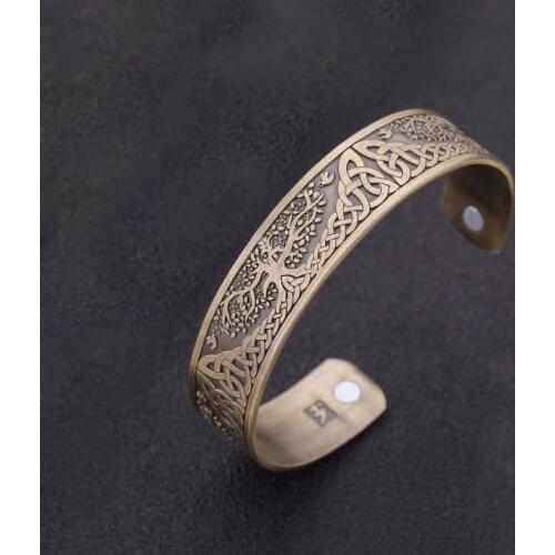 Nordic Engraved Life Tree Viking Cuff Bangle Magnetic Health Cuff Bracelet for Women Punk Jewelry